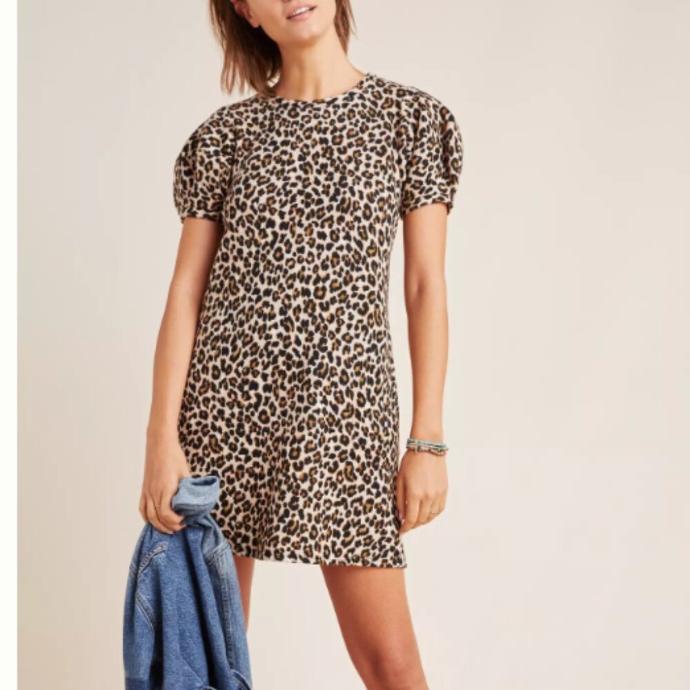 NWT - Velvet by Graham & Spencer Jolene Leopard Puff-Sleeved Mini Dress - Size S